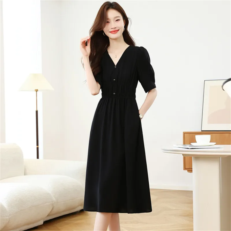 Si Bei'er Short Sleeved Dress Women's Black-5