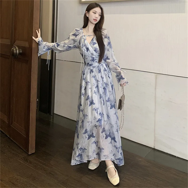 Si Bei'er Long-Sleeved Dresses Women's Blue-4