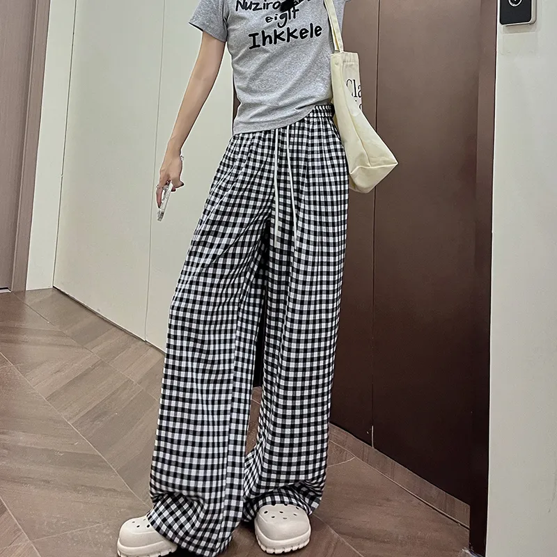 Si Bei'er Casual Pants Women's Black White Plaid-2