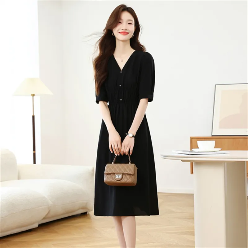 Si Bei'er Short Sleeved Dress Women's Black-3