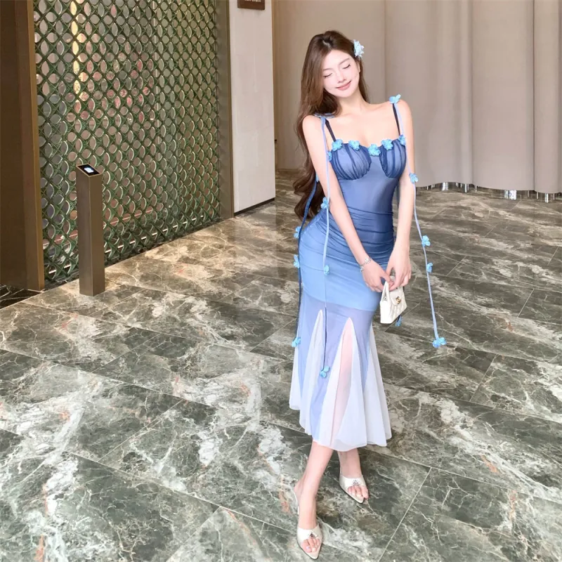 Si Bei'er Slip Dresses Women's Blue Dress-3