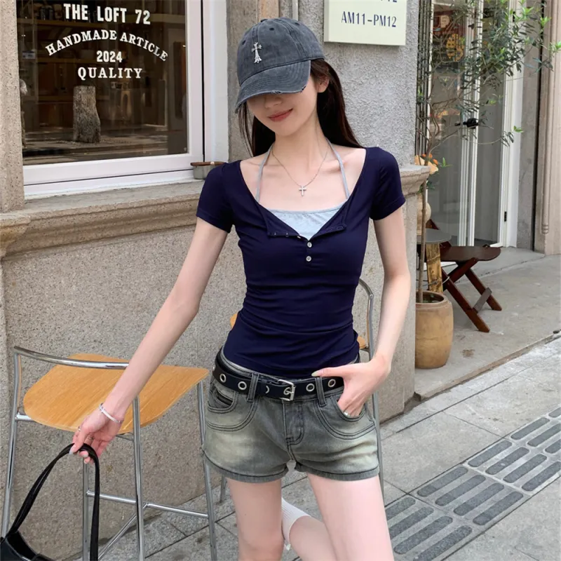 Si Bei'er T Shirt Women's Navy Blue-4