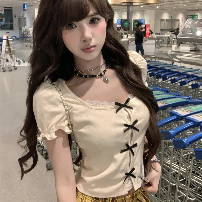 Si Bei'er Puff Sleeve T Shirt Women's-3