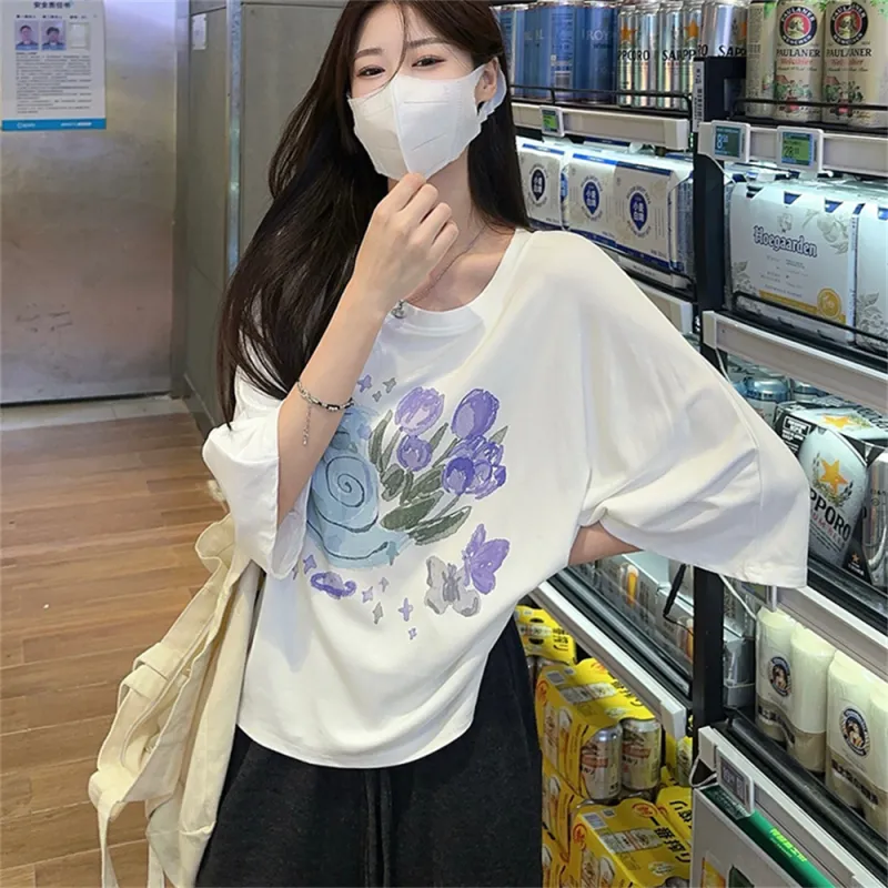 Si Bei'er Drop Shoulder Sleeve T Shirt Women's-1