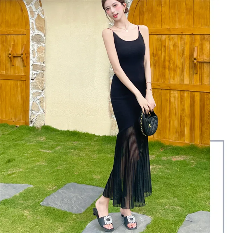 Si Bei'er Slip Dresses Women's Black-3