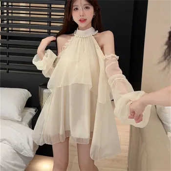 Si Bei'er Long Sleeved Dress Women's Apricot