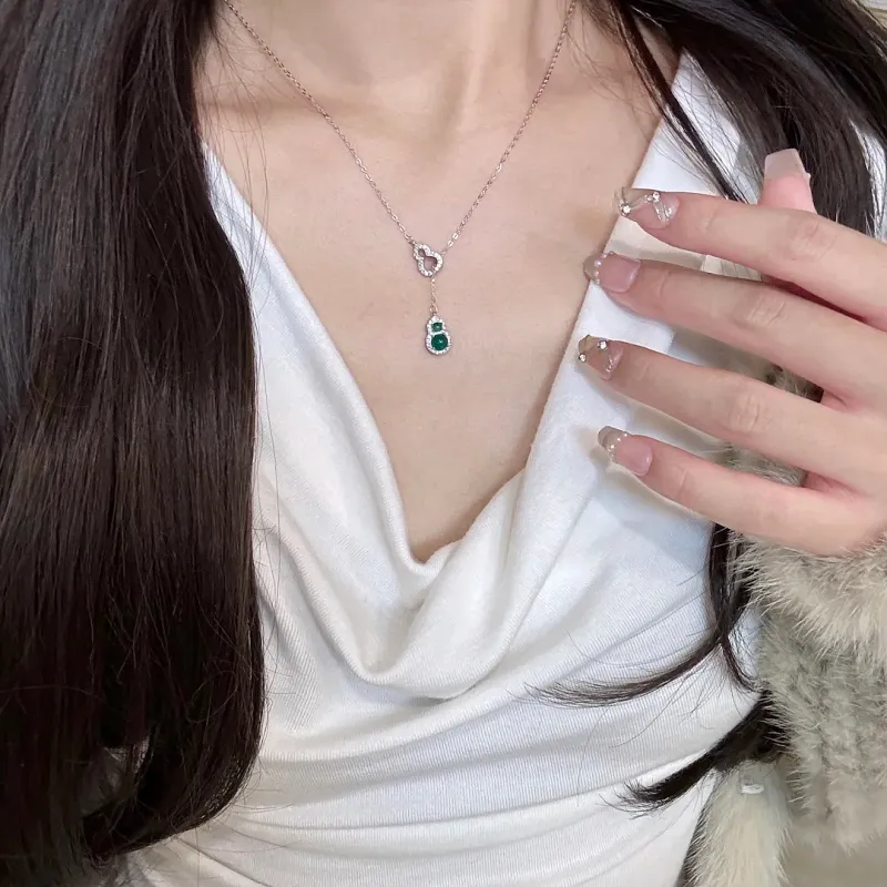 Fortune Gold Colored Glaze Jade Box Necklace Women's-2