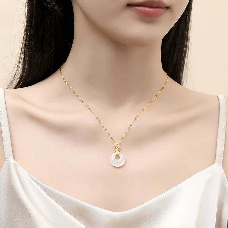 Fortune Gold Chalcedony Box Necklace Women's-2