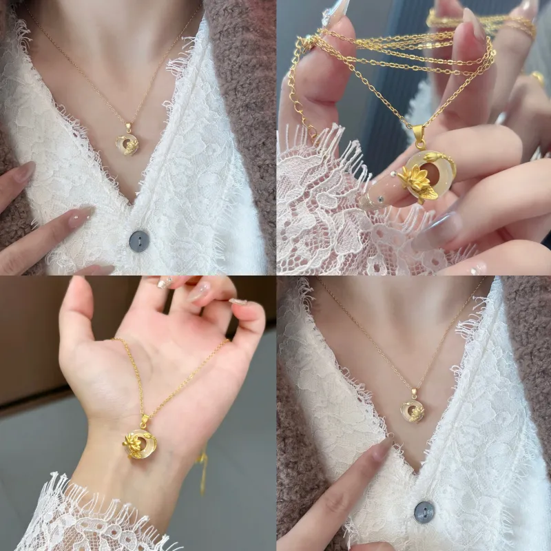 Fortune Gold Chalcedony Box Necklace Women's-2
