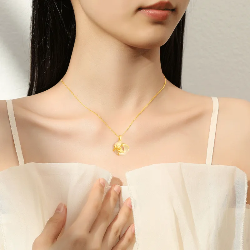 Fortune Gold Chalcedony Box Necklace Women's-2