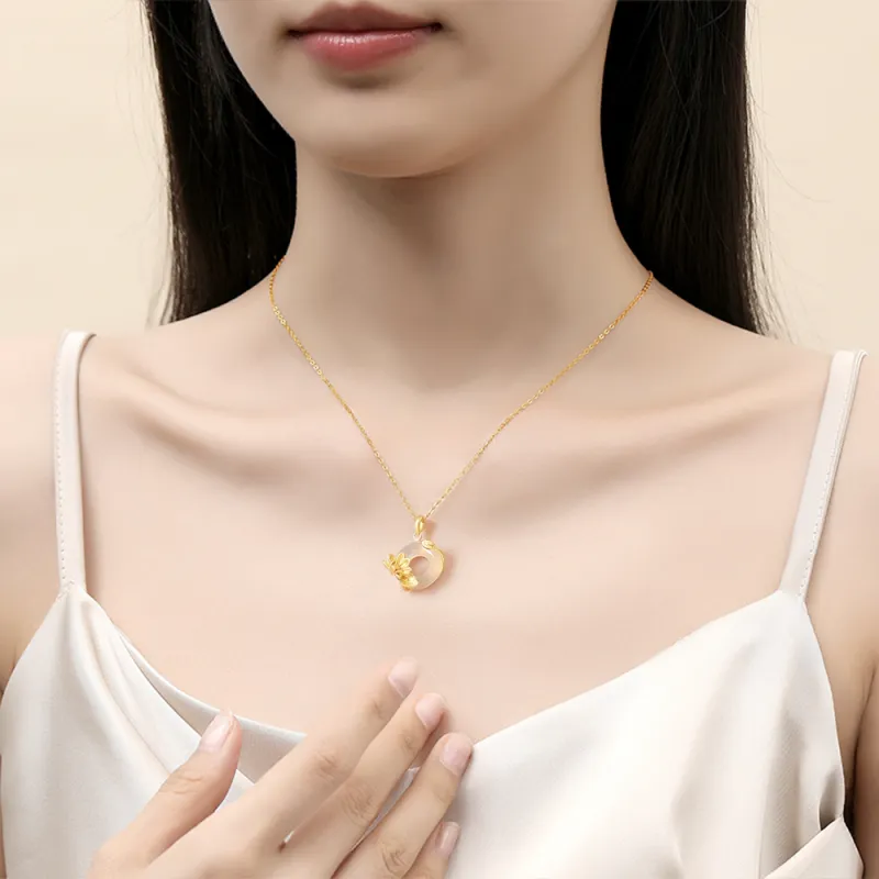 Fortune Gold Chalcedony Box Necklace Women's-2