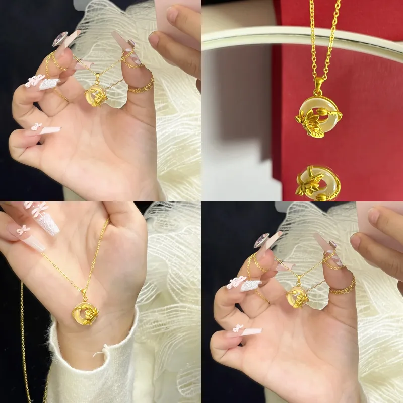 Fortune Gold Chalcedony Box Jade Necklace Women's-13