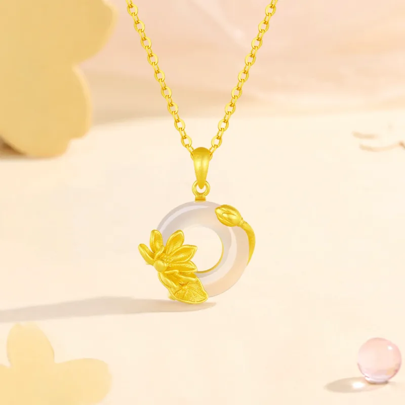 Fortune Gold Chalcedony Box Necklace Women's-6