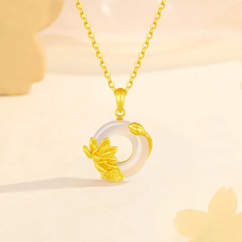Fortune Gold Chalcedony Box Necklace Women's-5