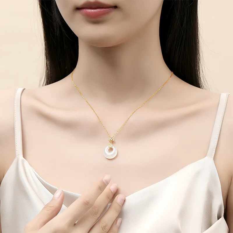 Fortune Gold Chalcedony Box Necklace Women's-1