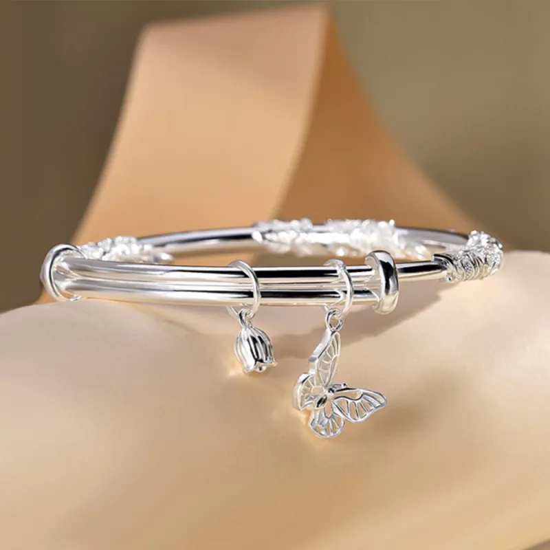 Fortune Gold Sterling Silver Bangle Unisex-5