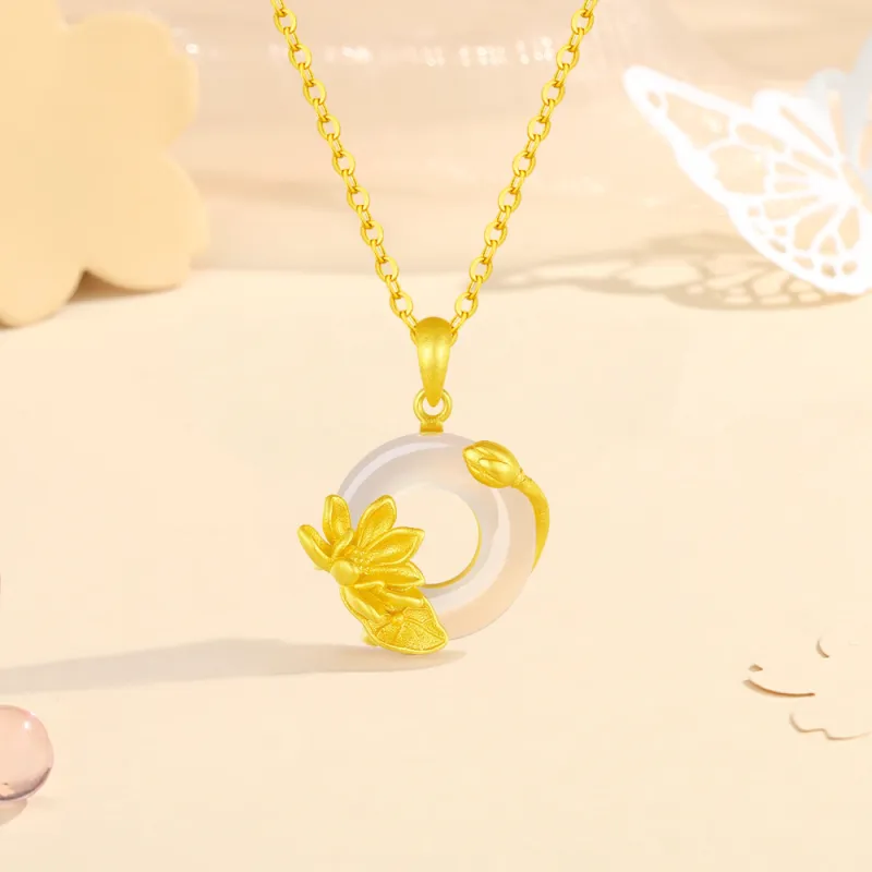 Fortune Gold Chalcedony Jade Necklaces Women's-5