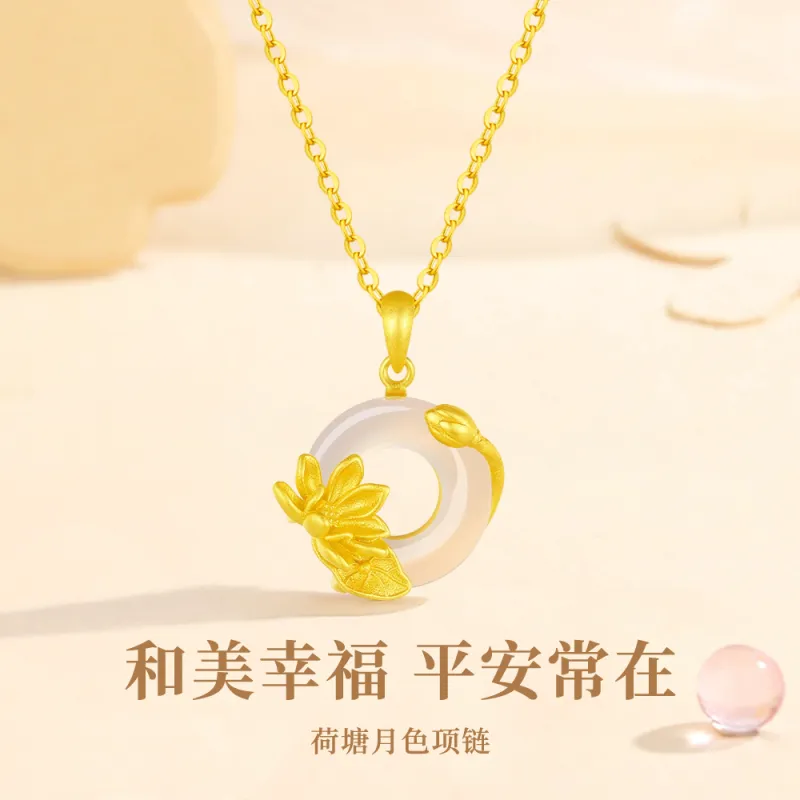 Fortune Gold Chalcedony Gift Box Set Necklace Women's-6