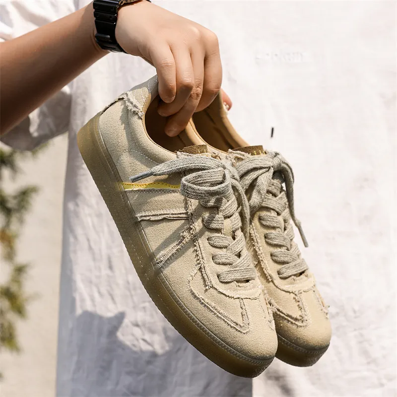 IZEIZIG Canvas Shoes Men Low Top Beige-3