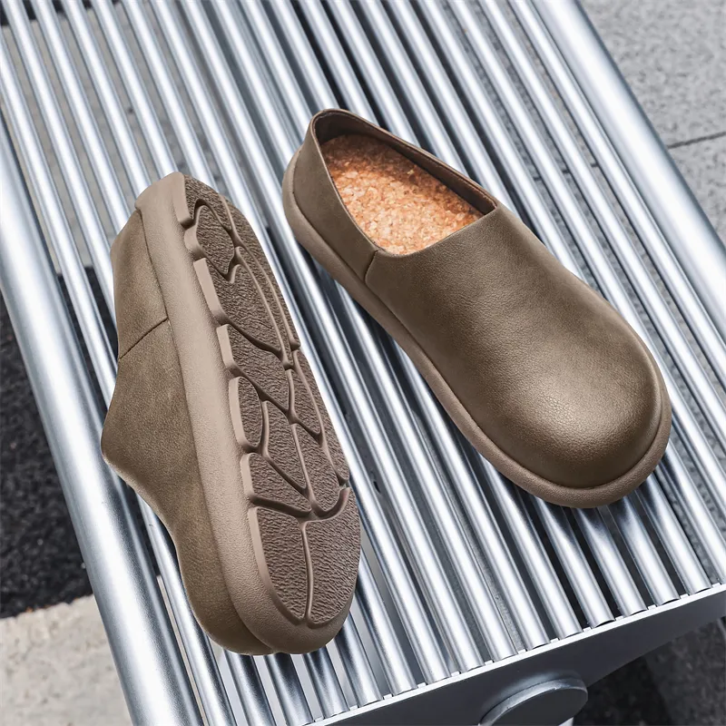 IZEIZIG Rubber Sole Leather Patchwork Odor Resistant Abrasion Resistant Slip Resistant Closed Toe Slippers Men's-7
