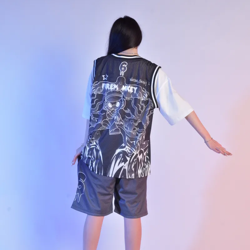 FireMonkey Basketball Jerseys Unisex Black-5