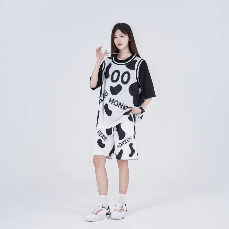 FireMonkey Basketball Jerseys Unisex Black White-2