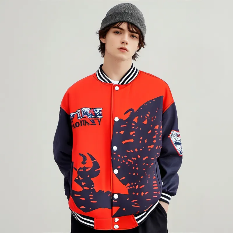 FireMonkey Baseball Jacket Unisex Black Red-2