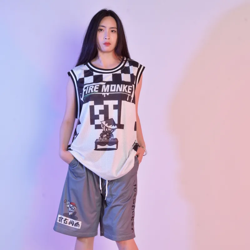 FireMonkey Basketball Jerseys Unisex Black White-6