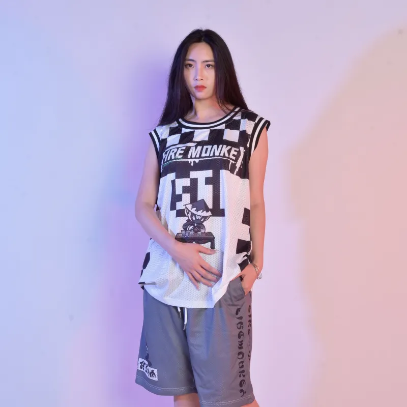 FireMonkey Basketball Jerseys Unisex Black White-5