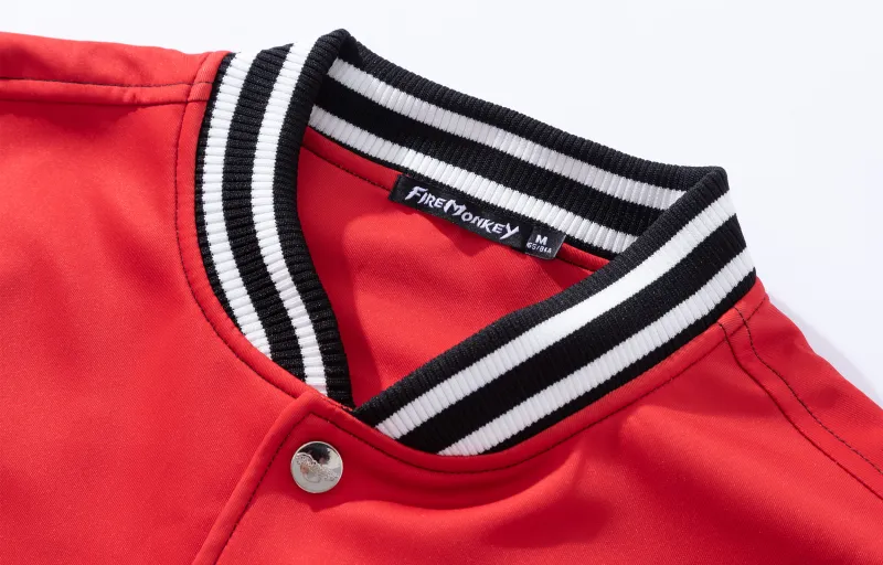 FireMonkey Baseball Jacket Unisex Black Red-4