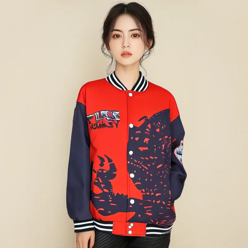 FireMonkey Baseball Jacket Unisex Black Red-3