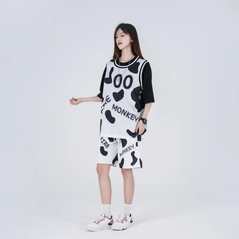 FireMonkey Basketball Jerseys Unisex Black White-3