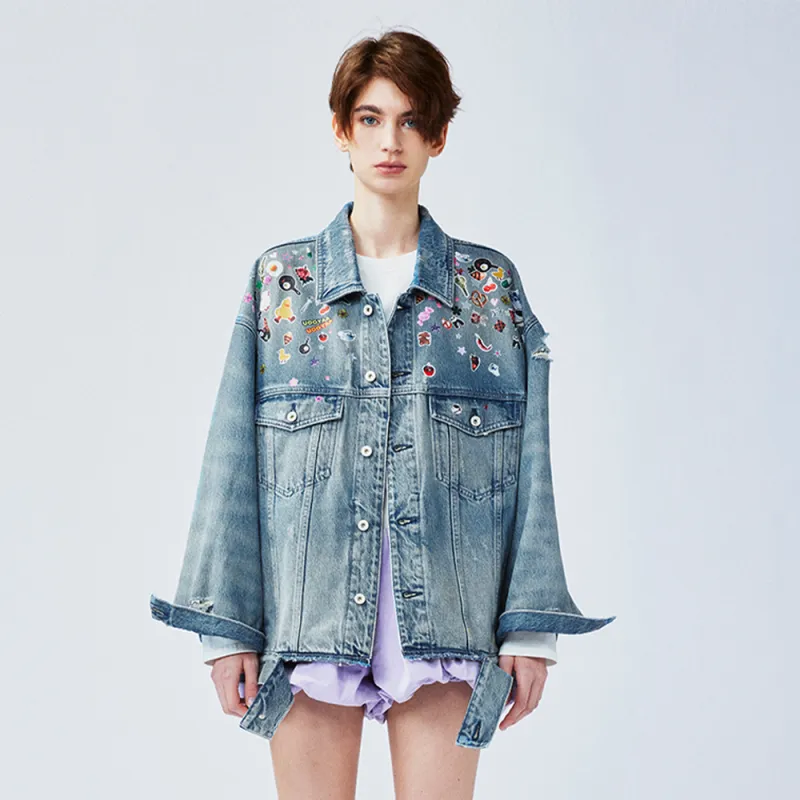 UOOYAA Denim Jacket Women's Denim Blue-2
