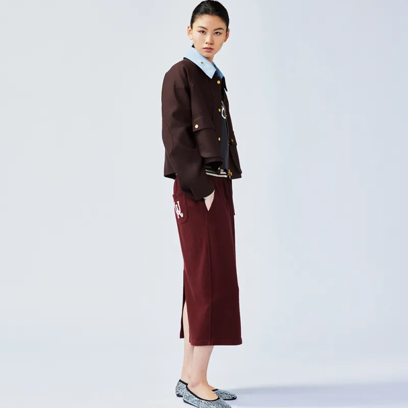 UOOYAA Casual Long Skirt Women's Burgundy-4