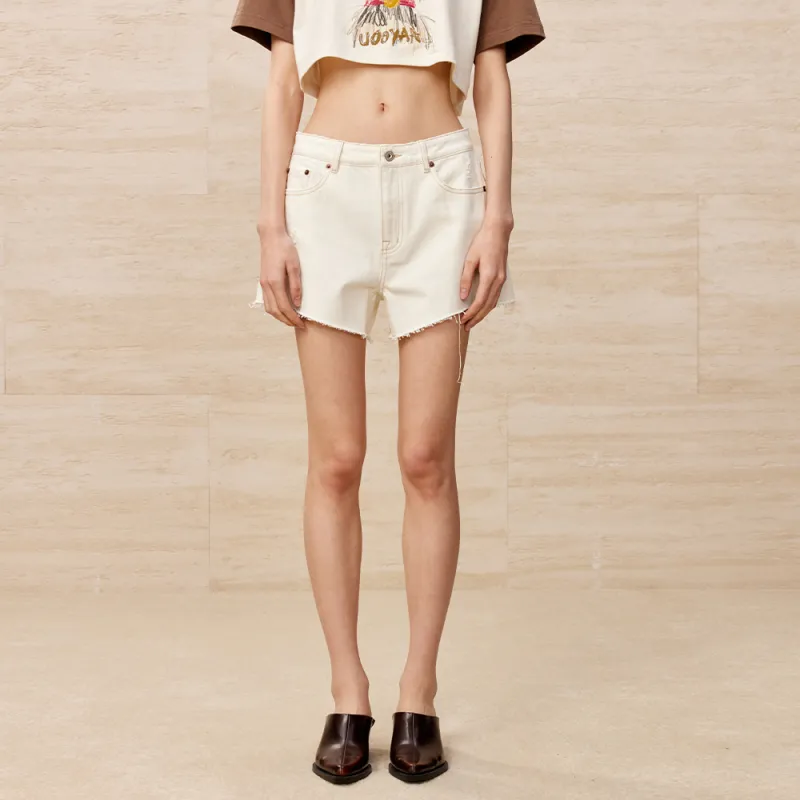 UOOYAA Denim Shorts Women's White-2