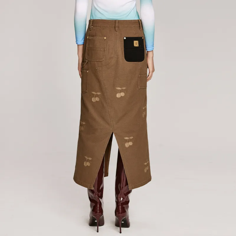 UOOYAA Denim Long Skirt Women's Khaki-3