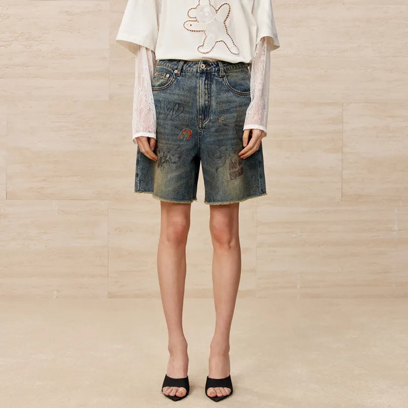 UOOYAA Denim Shorts Women's Denim Blue-2