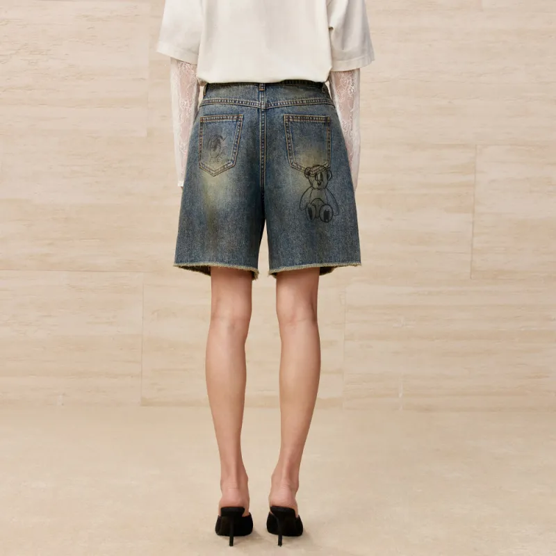 UOOYAA Denim Shorts Women's Denim Blue-3