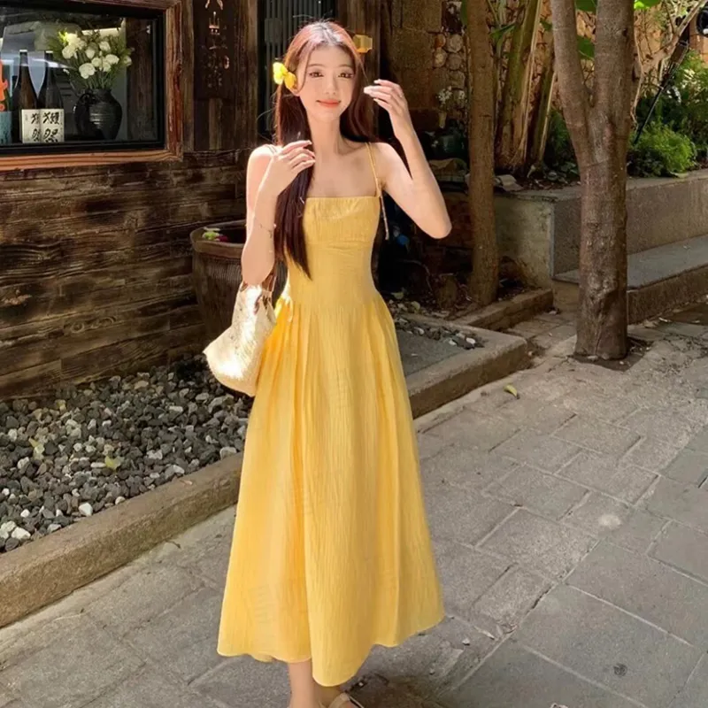 Qiuerle Slip Dresses Women's Yellow-10
