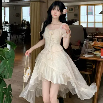 Qiuerle Short Sleeved Dress Women's Apricot