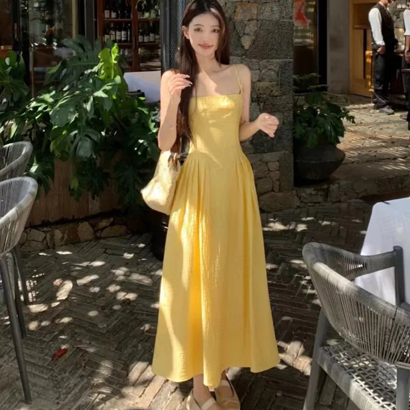 Qiuerle Slip Dresses Women's Yellow-9