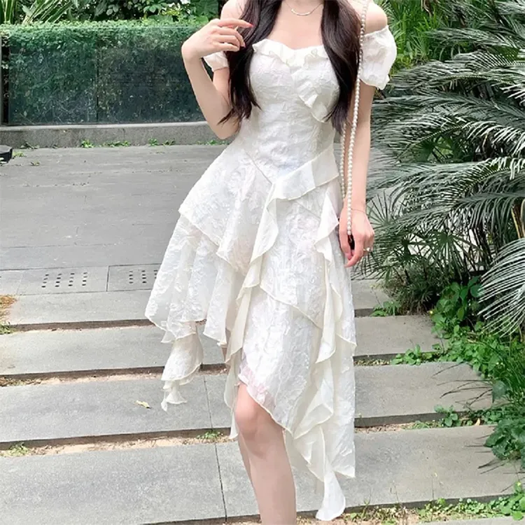 Qiuerle Short Sleeved Dress Women's White-5