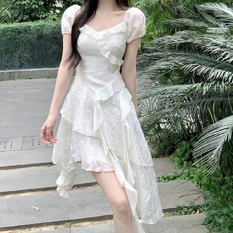 Qiuerle Short Sleeved Dress Women's White-4