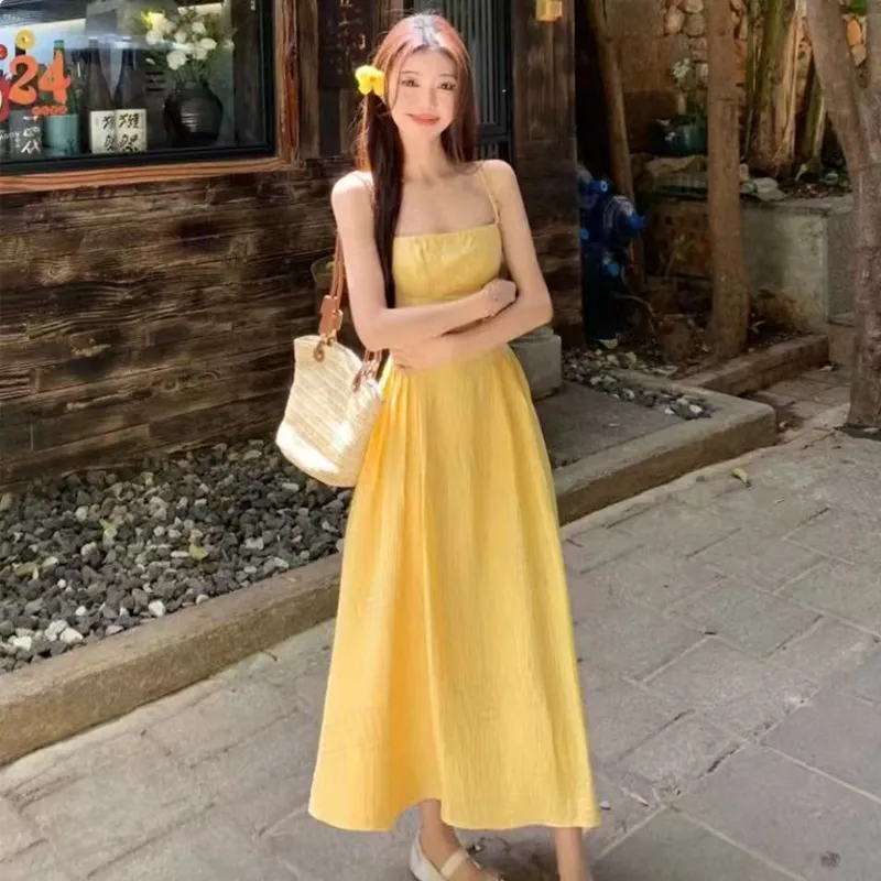 Qiuerle Slip Dresses Women's Yellow-11