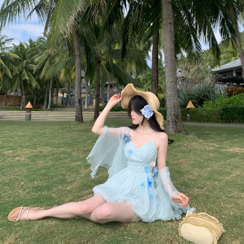 KUNZHUDAXIANG Slip Dress Women's Elegant Blue-12