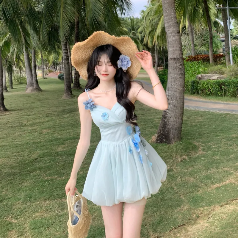 KUNZHUDAXIANG Slip Dress Women's Elegant Blue-2