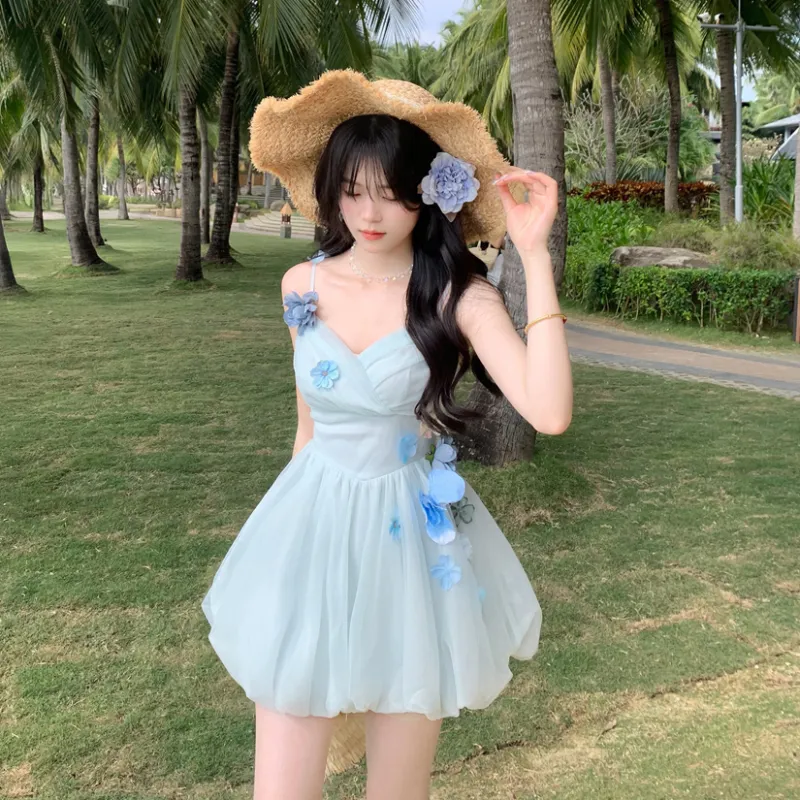 KUNZHUDAXIANG Slip Dress Women's Elegant Blue-5