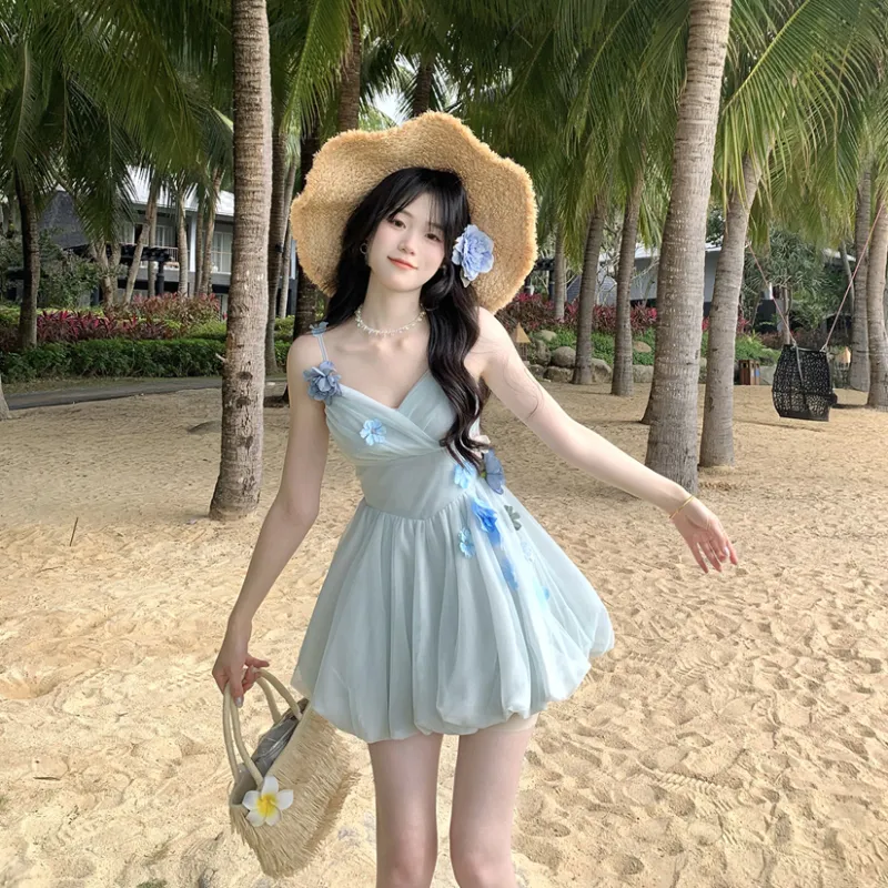 KUNZHUDAXIANG Slip Dress Women's Elegant Blue-9