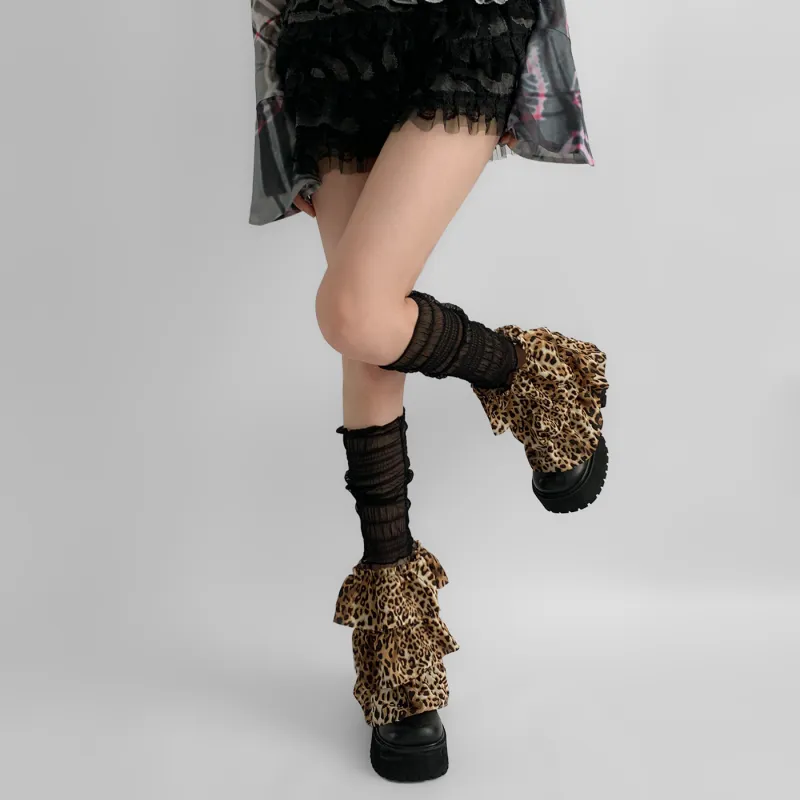 Evening Classroom Mid Calf Socks Women's 1 Pack Leopard Print Black-8