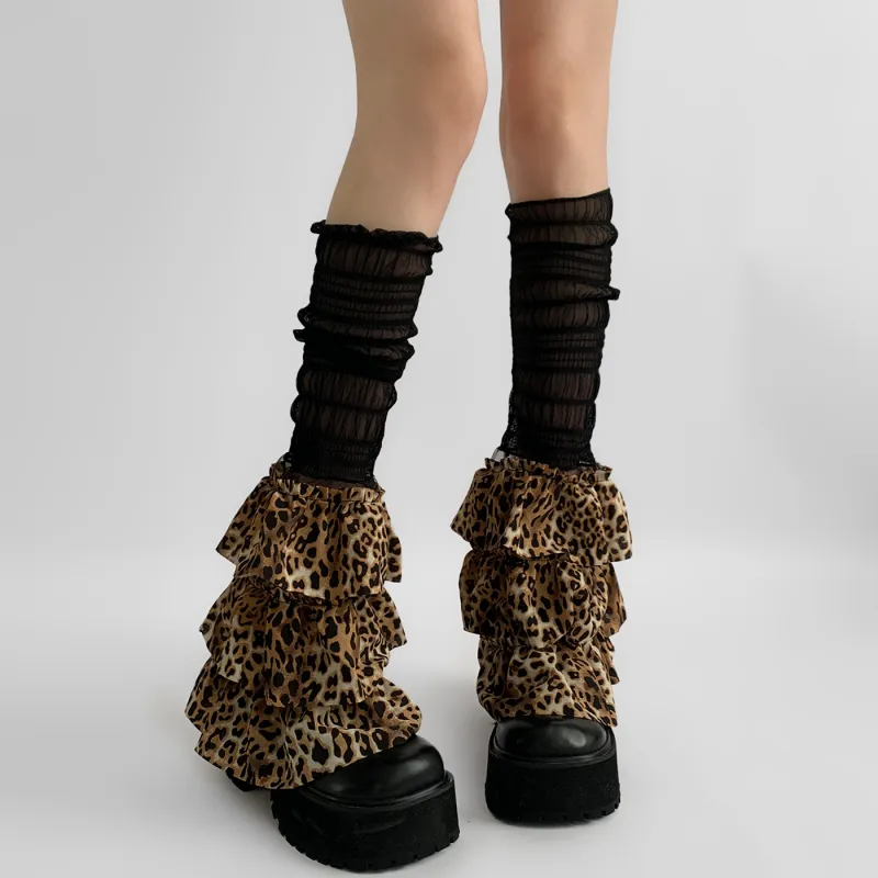 Evening Classroom Mid Calf Socks Women's 1 Pack Leopard Print Black-4